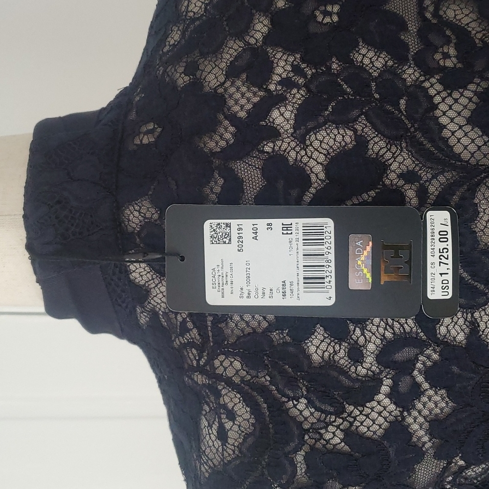 ESCADA Navy Blue Lace Grosgrain Bow Jacket - Picture 6 of 8